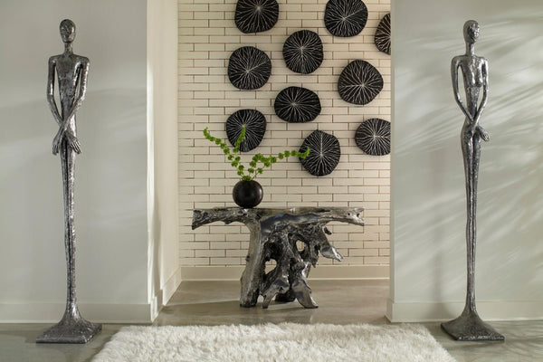 Phillips Collection Rivulet Chamcha Wood Wall Tile Handcrafted Organic Relief Art for Modern Interiors Black, Silver TH97717