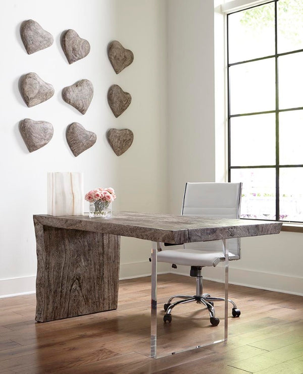 Phillips Collection Heart Shaped Chamcha Wood Wall Tile with Gray Stone Finish for Modern Organic Decor TH99500