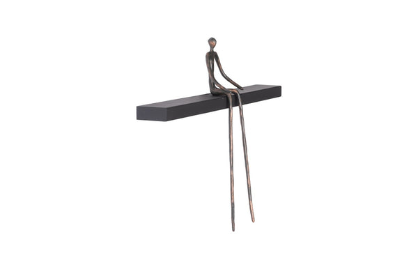 Phillips Collection Moveable Man on Shelf: Abstract Bronze Figure with Modern Black Wood Shelf for Stylish Decor Sitting, A TH99991