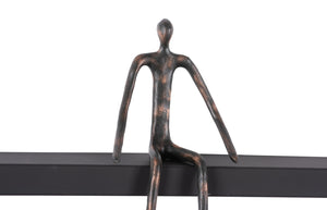 Phillips Collection Moveable Man on Shelf: Abstract Bronze Figure with Modern Black Wood Shelf for Stylish Decor Sitting, A TH99991