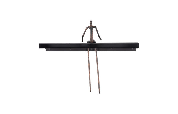 Phillips Collection Moveable Man on Shelf: Abstract Bronze Figure with Modern Black Wood Shelf for Stylish Decor Sitting, A TH99991