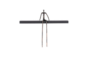 Phillips Collection Moveable Man on Shelf: Abstract Bronze Figure with Modern Black Wood Shelf for Stylish Decor Sitting, A TH99991