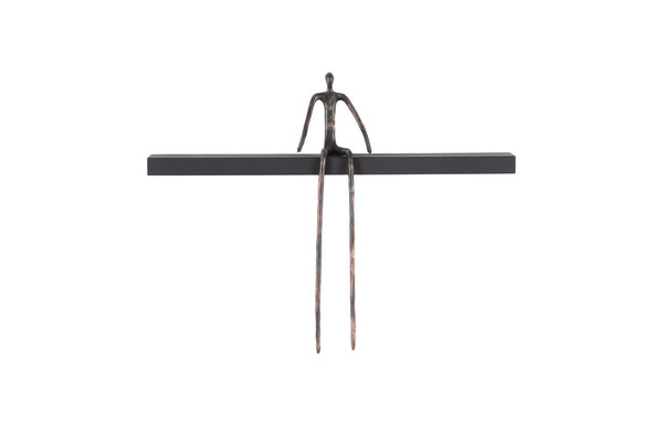 Phillips Collection Moveable Man on Shelf: Abstract Bronze Figure with Modern Black Wood Shelf for Stylish Decor Sitting, A TH99991