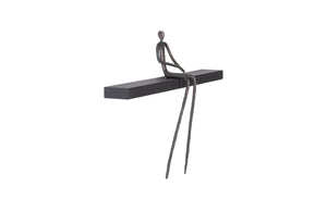 Phillips Collection Moveable Man on Shelf: Abstract Bronze Figure with Modern Black Wood Shelf for Stylish Decor Sitting, B TH99992