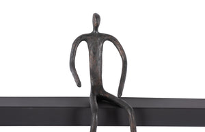 Phillips Collection Moveable Man on Shelf: Abstract Bronze Figure with Modern Black Wood Shelf for Stylish Decor Sitting, B TH99992