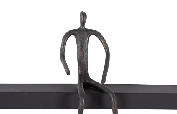 Phillips Collection Moveable Man on Shelf: Abstract Bronze Figure with Modern Black Wood Shelf for Stylish Decor Sitting, B TH99992