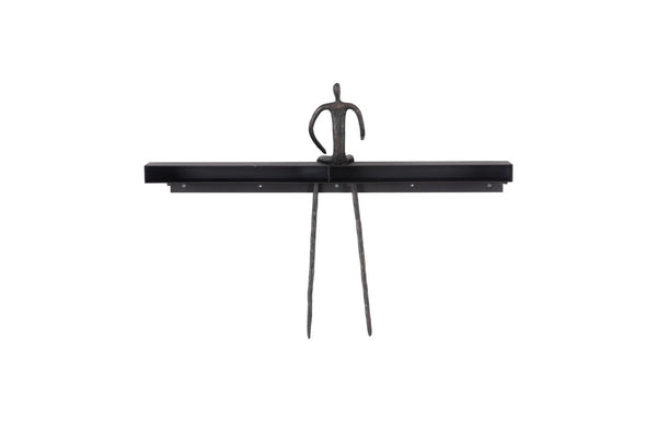 Phillips Collection Moveable Man on Shelf: Abstract Bronze Figure with Modern Black Wood Shelf for Stylish Decor Sitting, B TH99992