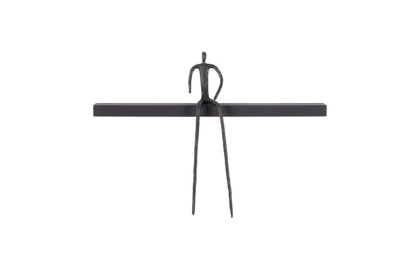 Phillips Collection Moveable Man on Shelf: Abstract Bronze Figure with Modern Black Wood Shelf for Stylish Decor Sitting, B TH99992