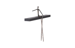 Phillips Collection Moveable Man on Shelf: Abstract Bronze Figure with Modern Black Wood Shelf for Stylish Decor Sitting, C TH99993