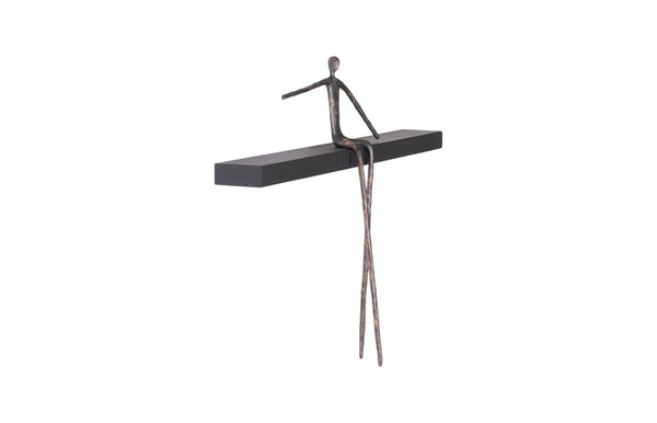 Phillips Collection Moveable Man on Shelf: Abstract Bronze Figure with Modern Black Wood Shelf for Stylish Decor Sitting, C TH99993