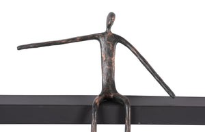 Phillips Collection Moveable Man on Shelf: Abstract Bronze Figure with Modern Black Wood Shelf for Stylish Decor Sitting, C TH99993
