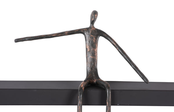 Phillips Collection Moveable Man on Shelf: Abstract Bronze Figure with Modern Black Wood Shelf for Stylish Decor Sitting, C TH99993
