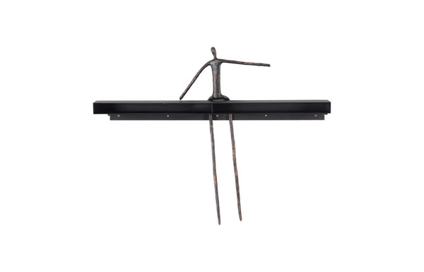 Phillips Collection Moveable Man on Shelf: Abstract Bronze Figure with Modern Black Wood Shelf for Stylish Decor Sitting, C TH99993