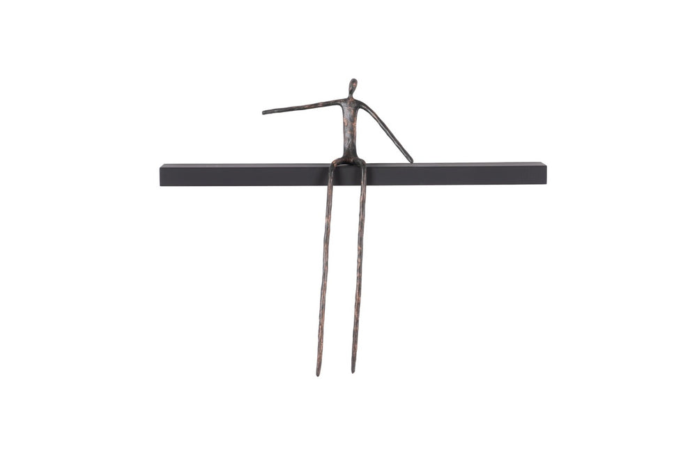 Phillips Collection Moveable Man on Shelf: Abstract Bronze Figure with Modern Black Wood Shelf for Stylish Decor Sitting, C TH99993