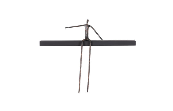 Phillips Collection Moveable Man on Shelf: Abstract Bronze Figure with Modern Black Wood Shelf for Stylish Decor Sitting, C TH99993