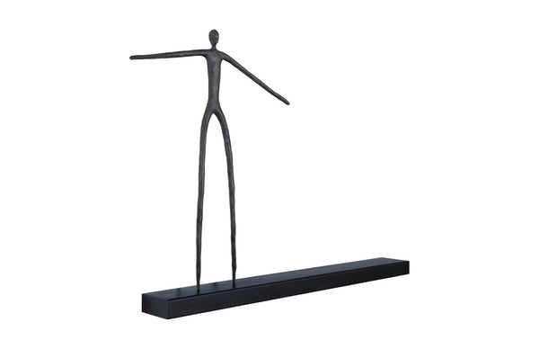 Phillips Collection Moveable Man on Shelf: Abstract Bronze Figure with Modern Black Wood Shelf for Stylish Decor Standing TH99994