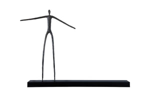 Phillips Collection Moveable Man on Shelf: Abstract Bronze Figure with Modern Black Wood Shelf for Stylish Decor Standing TH99994