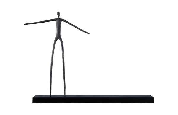 Phillips Collection Moveable Man on Shelf: Abstract Bronze Figure with Modern Black Wood Shelf for Stylish Decor Standing TH99994
