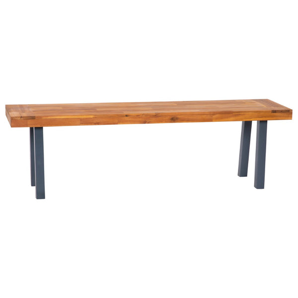 English Elm Martindale 2-Person Solid Acacia Wood Patio Dining Bench with Slatted Top & Flared Gray Legs THB-B01322-NAT-GG