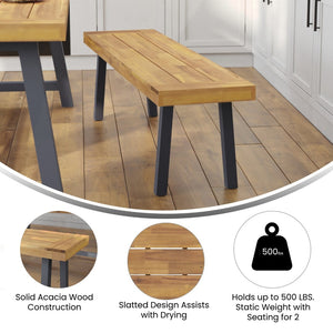 English Elm Martindale 2-Person Solid Acacia Wood Patio Dining Bench with Slatted Top & Flared Gray Legs THB-B01322-NAT-GG