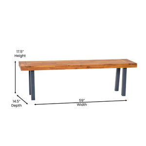 English Elm Martindale 2-Person Solid Acacia Wood Patio Dining Bench with Slatted Top & Flared Gray Legs THB-B01322-NAT-GG