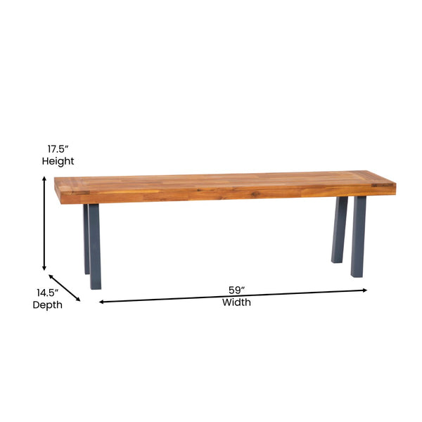 English Elm Martindale 2-Person Solid Acacia Wood Patio Dining Bench with Slatted Top & Flared Gray Legs THB-B01322-NAT-GG