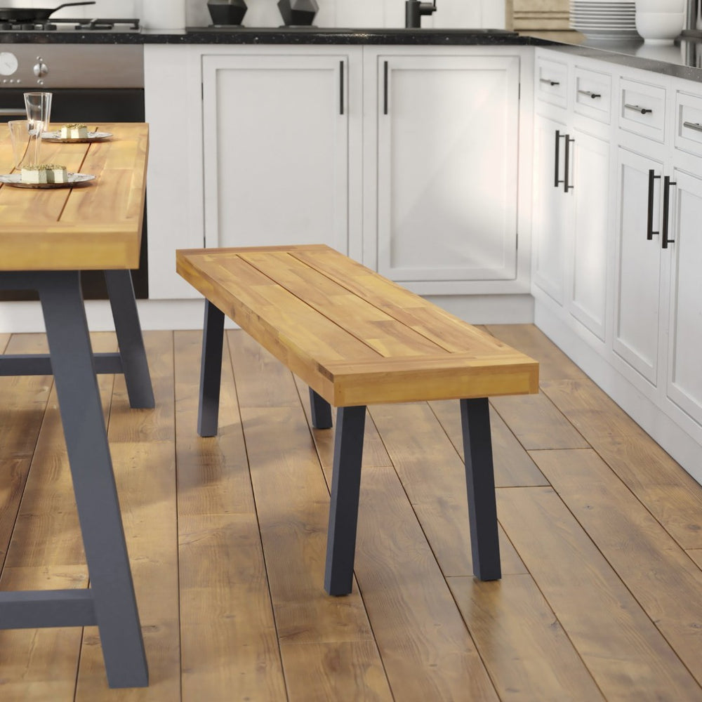 English Elm Martindale 2-Person Solid Acacia Wood Patio Dining Bench with Slatted Top & Flared Gray Legs THB-B01322-NAT-GG