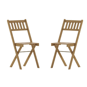 English Elm Martindale Folding Acacia Wood Bistro Chairs, Set of 2 - Stylish Indoor/Outdoor Seating with X Base Frame THB-C1244-NAT-GG