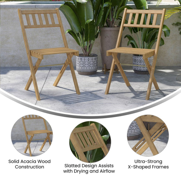 English Elm Martindale Folding Acacia Wood Bistro Chairs, Set of 2 - Stylish Indoor/Outdoor Seating with X Base Frame THB-C1244-NAT-GG