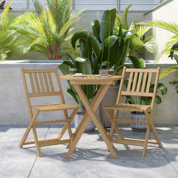 English Elm Martindale 3-Piece Folding Bistro Set – Stylish Acacia Wood Table & Chairs for Indoor/Outdoor Use THB-S4460-NAT-GG