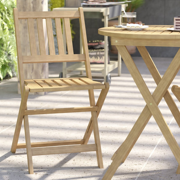 English Elm Martindale 3-Piece Folding Bistro Set – Stylish Acacia Wood Table & Chairs for Indoor/Outdoor Use THB-S4460-NAT-GG