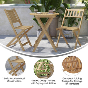 English Elm Martindale 3-Piece Folding Bistro Set – Stylish Acacia Wood Table & Chairs for Indoor/Outdoor Use THB-S4460-NAT-GG