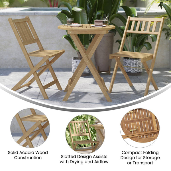 English Elm Martindale 3-Piece Folding Bistro Set – Stylish Acacia Wood Table & Chairs for Indoor/Outdoor Use THB-S4460-NAT-GG