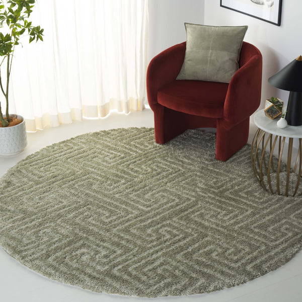 Safavieh Tahoe Luxurious Round Area Rug - Plush Power-loomed Geometric Design For Modern Elegance Sage 60% Polypropylene,Jute 40% Tho652w-10