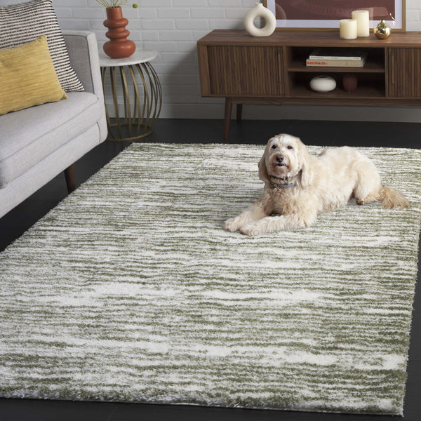 Safavieh Tahoe Luxurious Shag Area Rug - Elegant Ivory And Gold Design For Modern Home Décor Comfort Ivory ,Green 60% Polypropylene,Jute 40% Tho688w-5