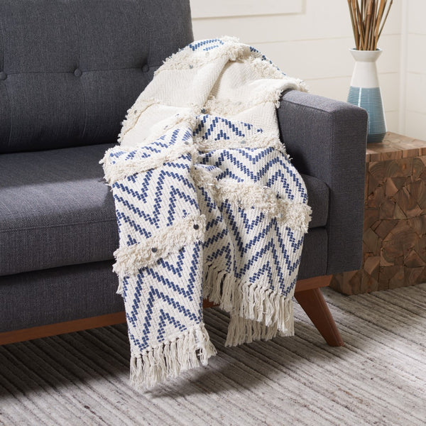 Safavieh Theanna Throw XII23 Ivory / Blue Cotton THR910A-5060