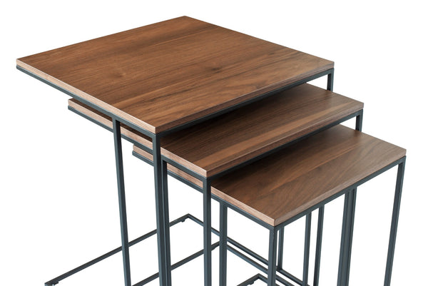 Soho Concept Three End Nesting Tables Set: Walnut Veneer Tops & Sturdy Black Metal Frames For Stylish Living Spaces Walnut,Black  Soho-concept-dining-chair-13975