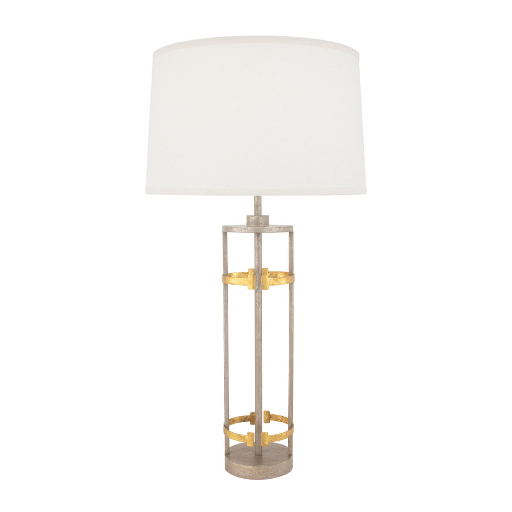 Zeugma Ir931 Elegant White & Gold Table Lamp - Large Linen Shade, Stylish Design For Modern Spaces Antiqued Champagne And Gold Leaf Finish Iron And Linen Fabric Ir931 Champagne & Gold