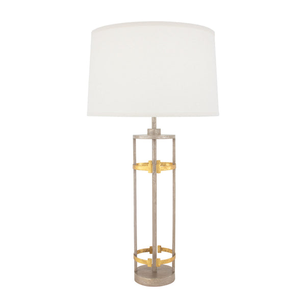 Zeugma Ir931 Elegant White & Gold Table Lamp - Large Linen Shade, Stylish Design For Modern Spaces Antiqued Champagne And Gold Leaf Finish Iron And Linen Fabric Ir931 Champagne & Gold