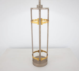 Zeugma Ir931 Elegant White & Gold Table Lamp - Large Linen Shade, Stylish Design For Modern Spaces Antiqued Champagne And Gold Leaf Finish Iron And Linen Fabric Ir931 Champagne & Gold