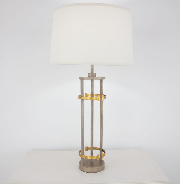 Zeugma Ir931 Elegant White & Gold Table Lamp - Large Linen Shade, Stylish Design For Modern Spaces Antiqued Champagne And Gold Leaf Finish Iron And Linen Fabric Ir931 Champagne & Gold