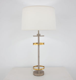 Zeugma Ir931 Elegant White & Gold Table Lamp - Large Linen Shade, Stylish Design For Modern Spaces Antiqued Champagne And Gold Leaf Finish Iron And Linen Fabric Ir931 Champagne & Gold