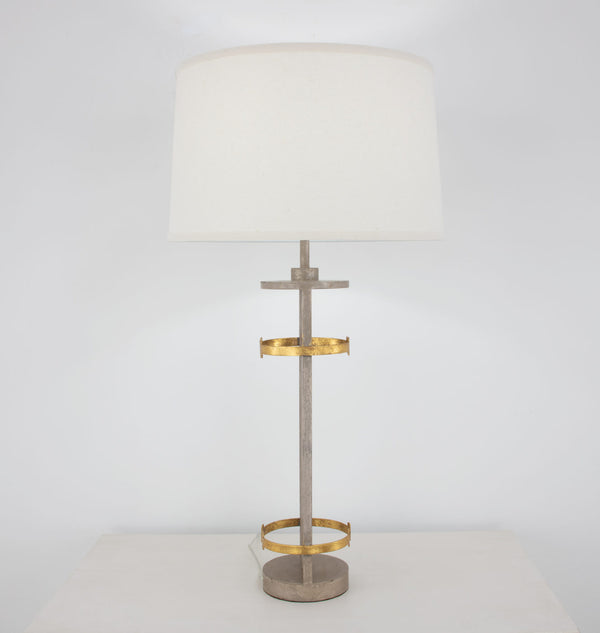 Zeugma Ir931 Elegant White & Gold Table Lamp - Large Linen Shade, Stylish Design For Modern Spaces Antiqued Champagne And Gold Leaf Finish Iron And Linen Fabric Ir931 Champagne & Gold