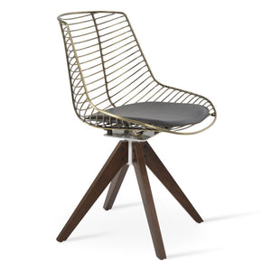 Soho Concept Tiger Pyramid Swivel Chair - Elegant Wood Base With Chrome Or Brass Frame & Removable Seat Pad Brass,Walnut,Grey  Soho-concept-dining-chair-05974