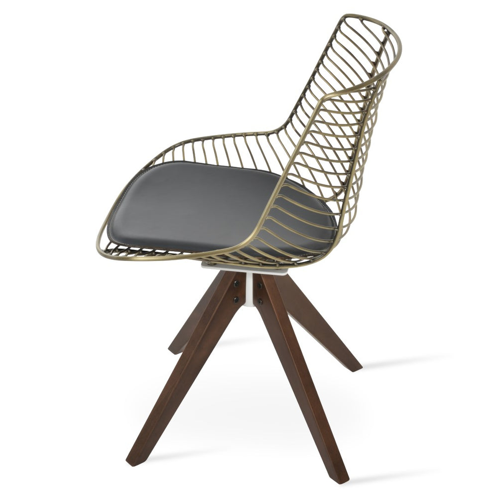 Soho Concept Tiger Pyramid Swivel Chair - Elegant Wood Base With Chrome Or Brass Frame & Removable Seat Pad Brass,Walnut,Grey  Soho-concept-dining-chair-05974