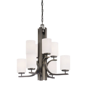 Thomas Lighting Pendenza Three Light Chandelier Brushed Metal Frame with Fabric Glass Shades Dining Room Brown 26.5 W x 26.5 D x 26.75 H TK0008715