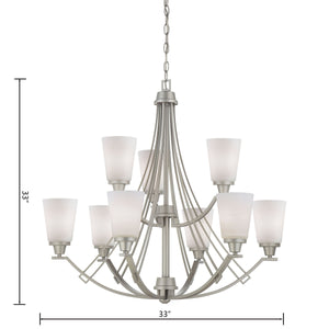 Thomas Lighting Wright Nine Light Chandelier Linear Metal Arms Opaque Bell Shades Dining Room Nickel TK0012117
