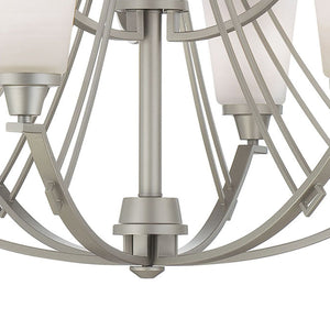 Thomas Lighting Wright Nine Light Chandelier Linear Metal Arms Opaque Bell Shades Dining Room Nickel TK0012117