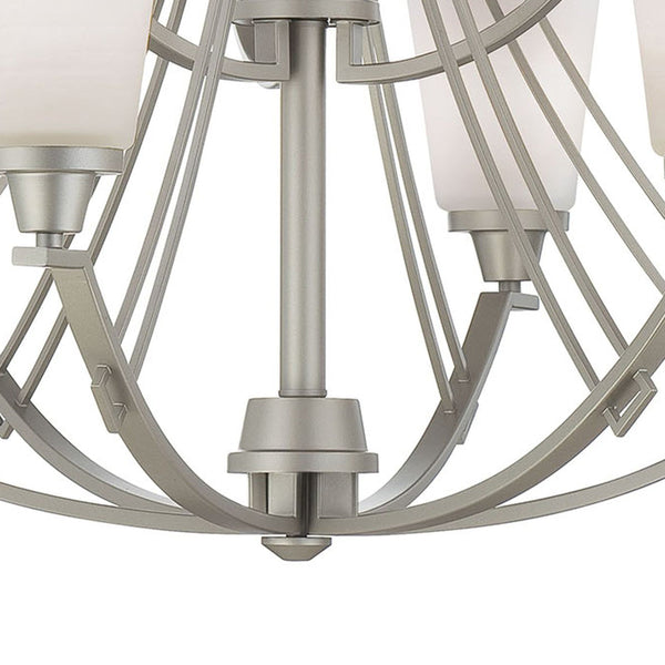 Thomas Lighting Wright Nine Light Chandelier Linear Metal Arms Opaque Bell Shades Dining Room Nickel TK0012117