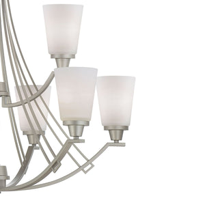Thomas Lighting Wright Nine Light Chandelier Linear Metal Arms Opaque Bell Shades Dining Room Nickel TK0012117